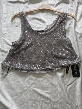 NWT WILDFOX Silver Sequin Cropped Tank Top